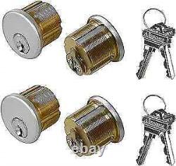 Brass Mortise Cylinder Lock with SC Keyway Keys Silver 2 Set, Keyed Both Sides