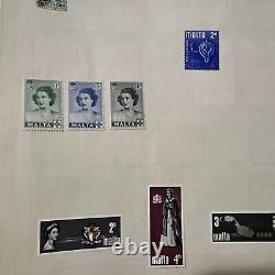 Early Malta Stamps Lot On Album Page (both Sides) Queen, King, Short Sets & More