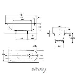 Kaldewei Eurowa Steel Bath With Legs All Sizes With 2 Tap Holes Straight