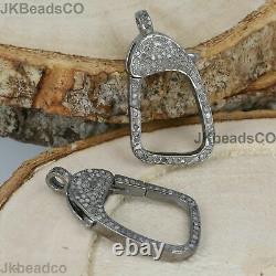 Pave Diamond Silver Oxidised Lobster Large Gap Clasp Lock 925 Sterling Silver