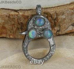 Pave Diamond Silver Oxidised Lobster Opal Clasp Lock 925 Sterling Silver