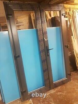 Portes françaises en PVC anthracite gris des deux côtés avec serrures en verre livraison gratuite